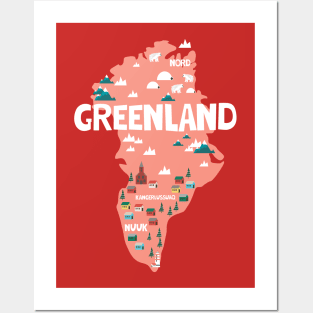 Greenland illustrated map Posters and Art